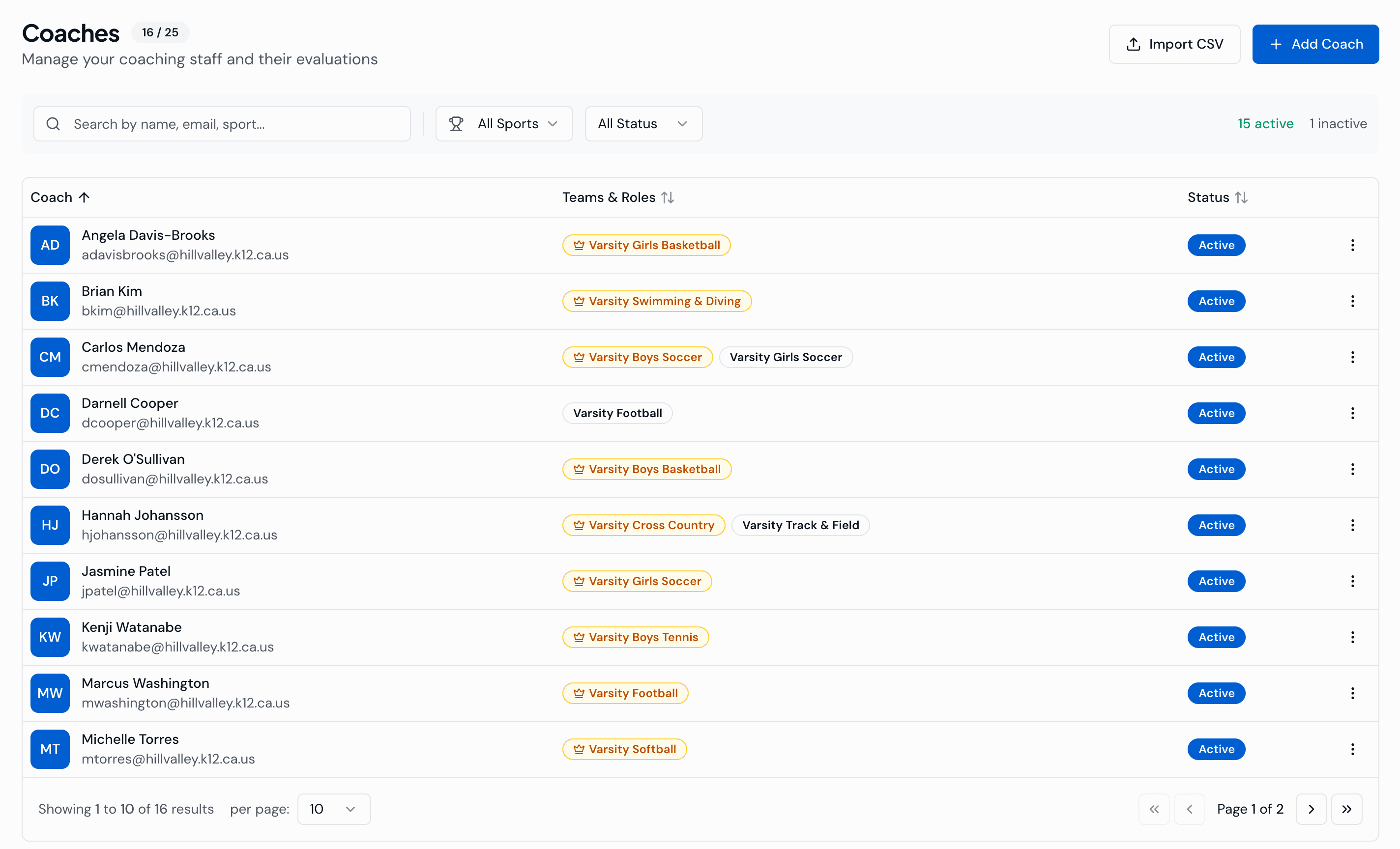 Coaches & Teams screenshot